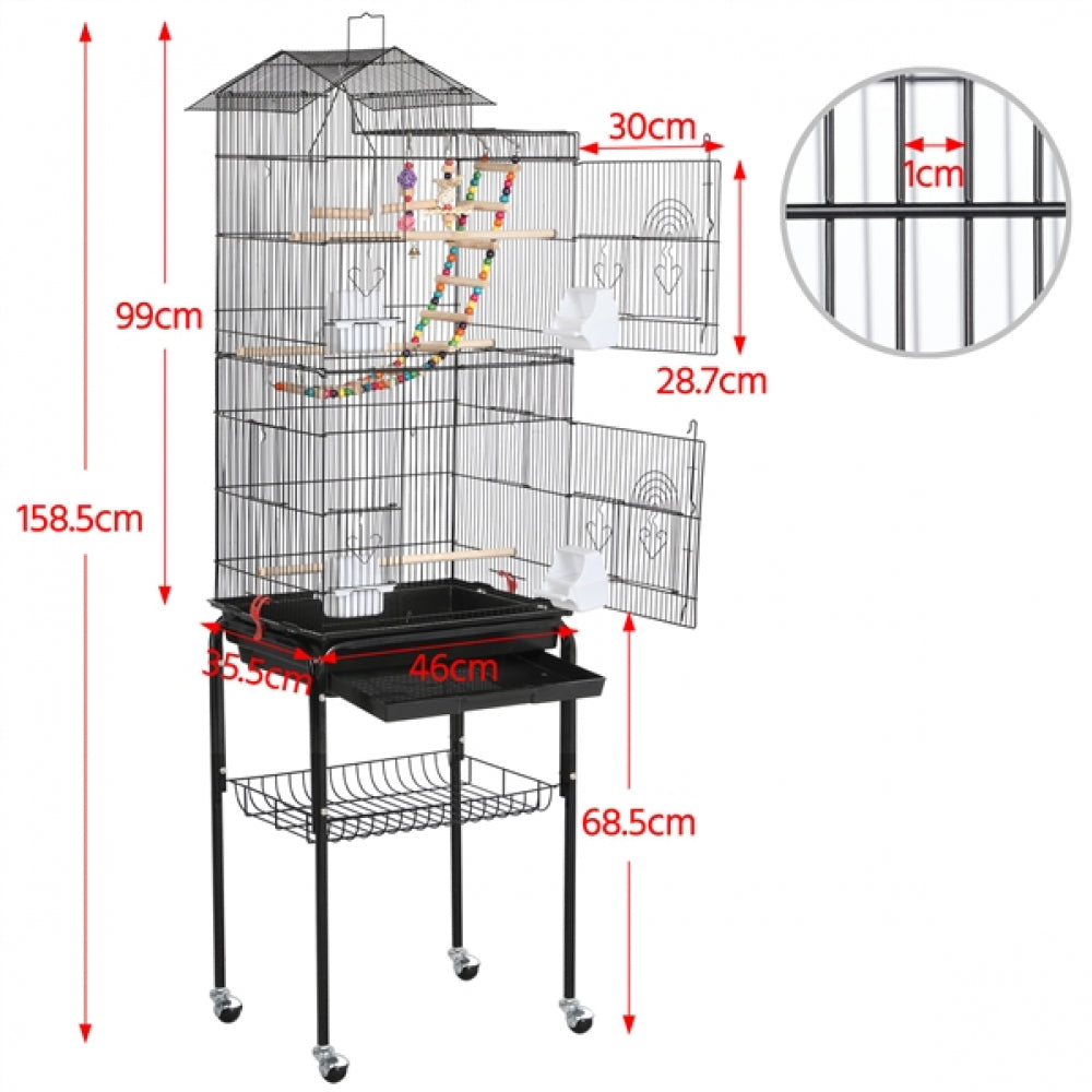 Rolling Metal Bird Cage with Detachable Stand