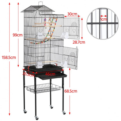 Rolling Metal Bird Cage with Detachable Stand