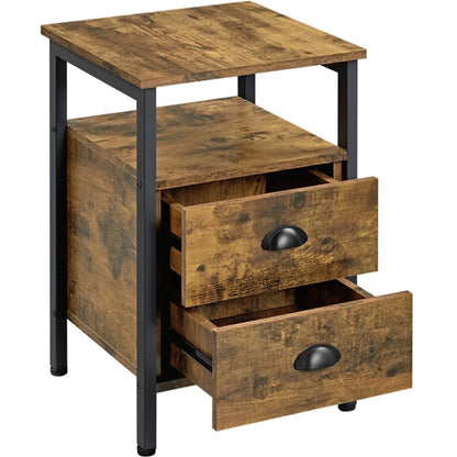 Side Table with 2 Drawers and Open Shelf