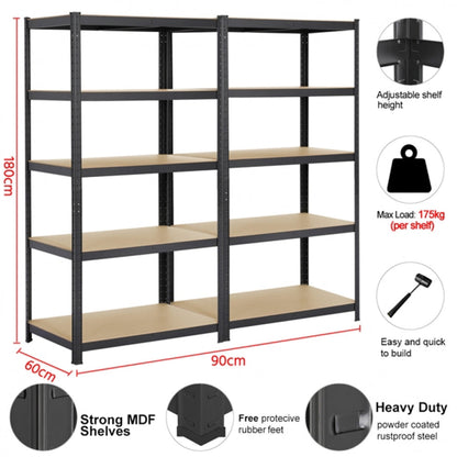 Pack of 2 5 Tiers Metal Storage Shelving Adjustable Display Rack Unit
