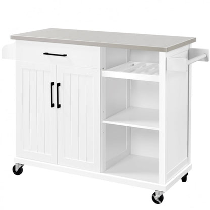 Kitchen Island Cart with Stainless Steel Top & Storage