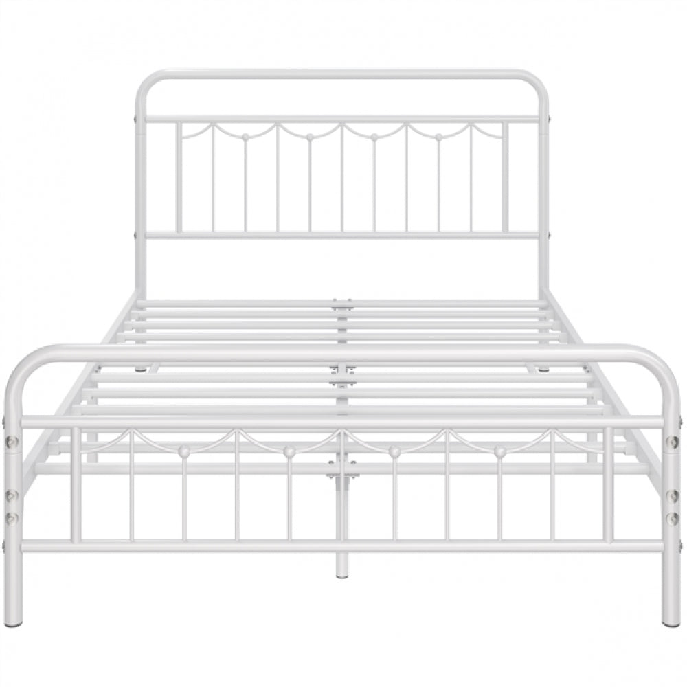 Metal Platform Bed Frame with Vintage Headboard and Footboard