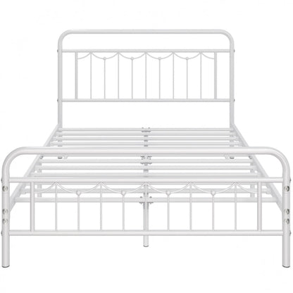 Metal Platform Bed Frame with Vintage Headboard and Footboard