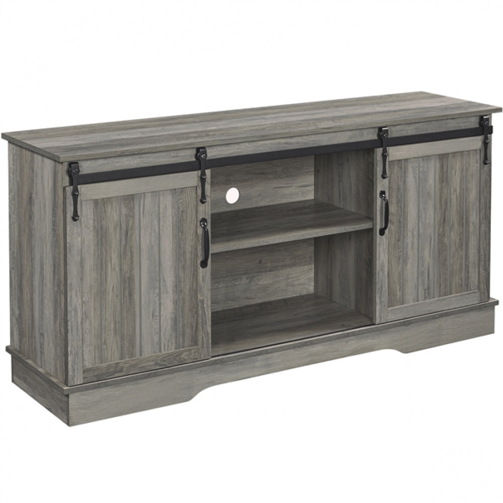 Sliding Barn Door TV Stand Grey Wash TV Cabinet