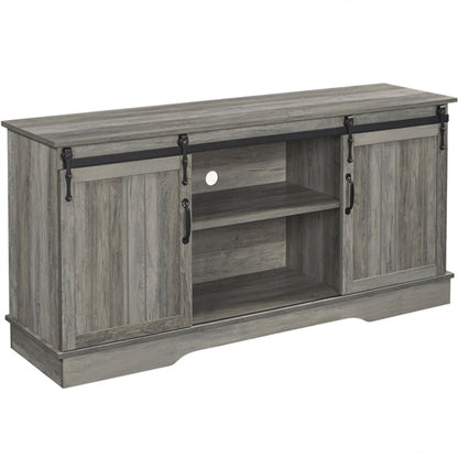 Sliding Barn Door TV Stand Grey Wash TV Cabinet