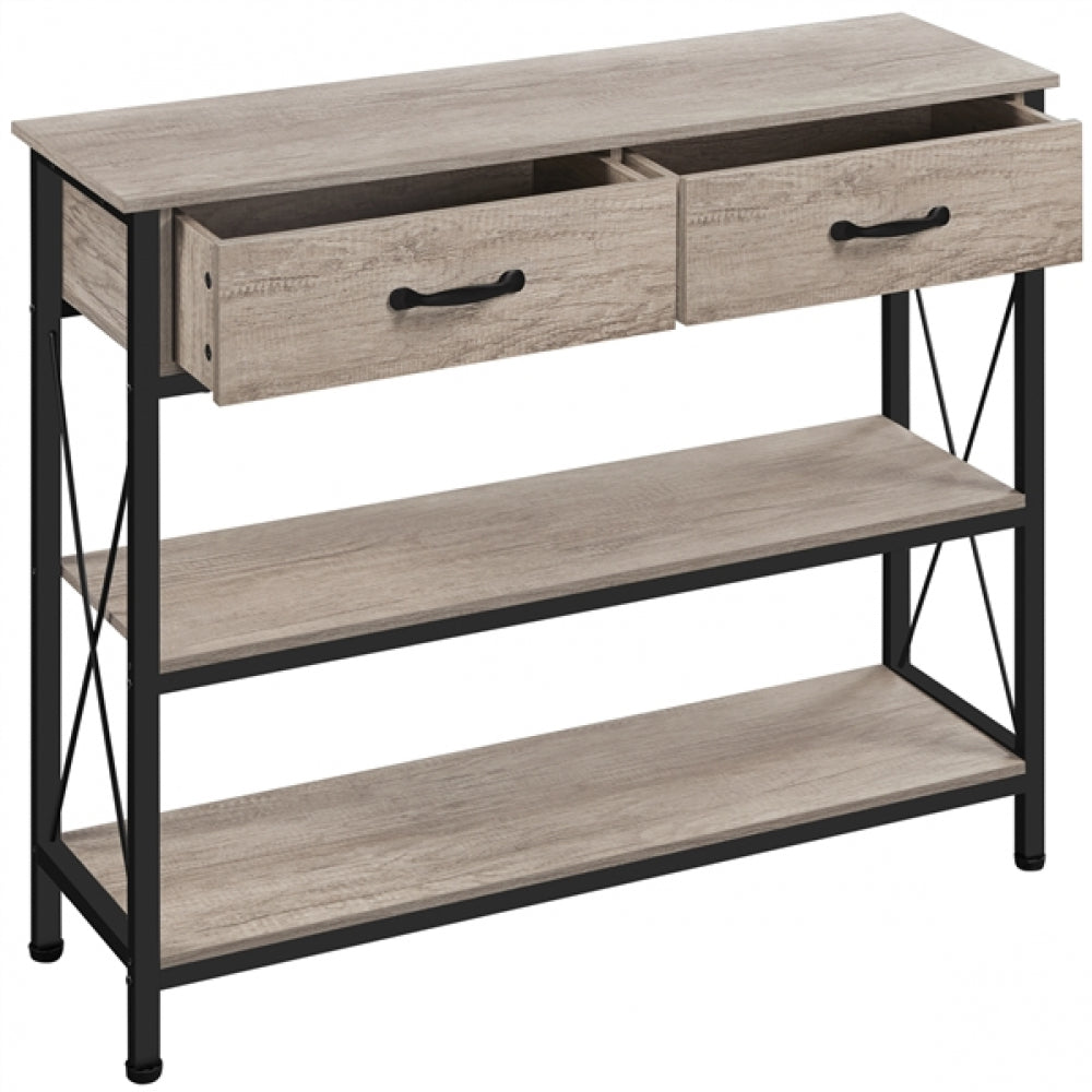 Industrial 3-Layer Console Table with 2-Drawers & 2-Shelves
