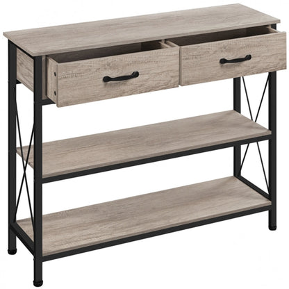 Industrial 3-Layer Console Table with 2-Drawers & 2-Shelves