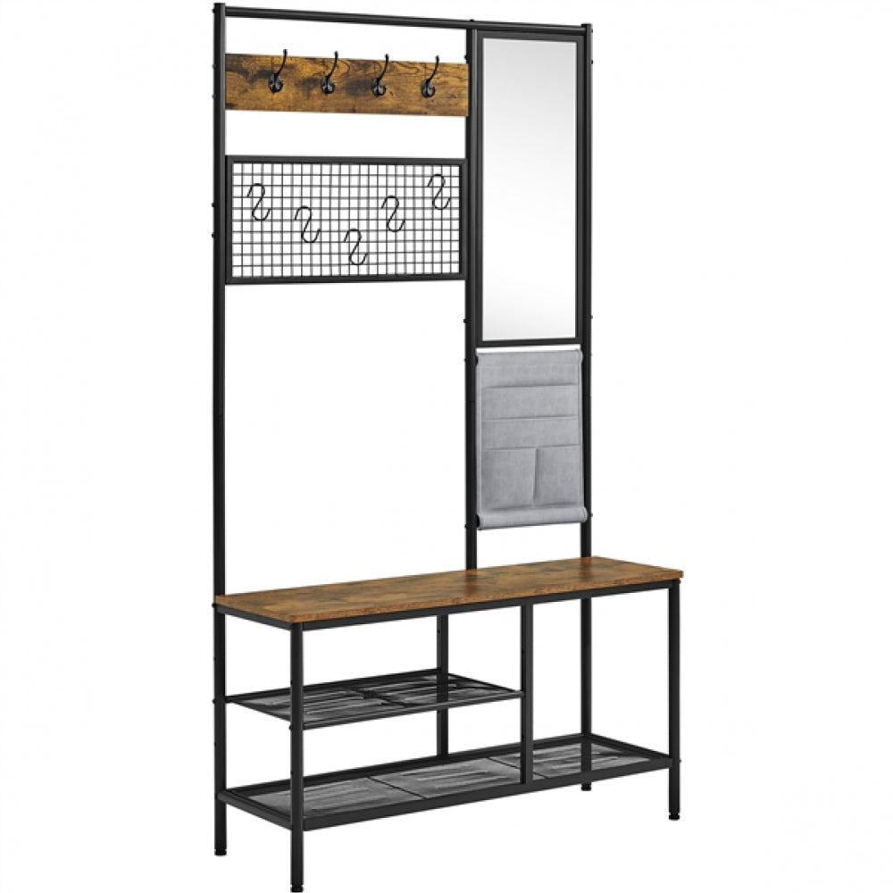 Six-in-one Hall Tree with Shoe Storage Bench/ Mirror/ Storage Bag/ Coat Rack