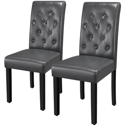 2pcs Dining Chair Button Tufted Padded Faux Leather