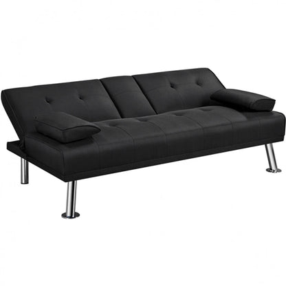 Fabric Upholstered Convertible Futon Sofa Bed