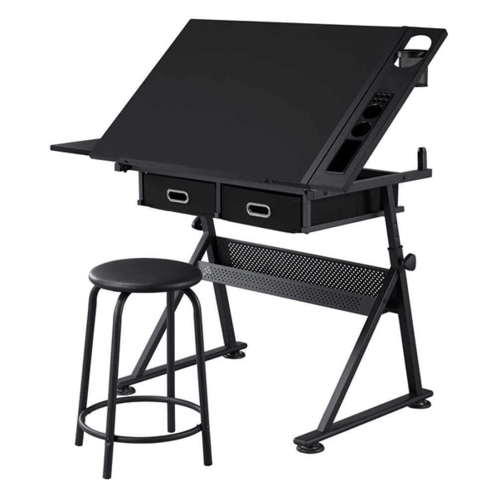 Drafting Table/Stool Set with Adjustable Table Angles & Heights All-in-One