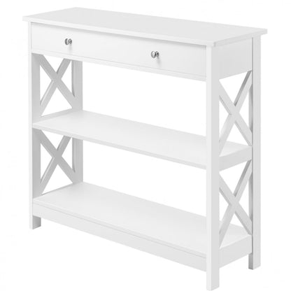 Wooden Console Table with 1 Drawer and 2 Open Shelves