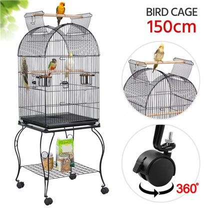 Open Top Metal Bird Cage Rolling Parrot Cage
