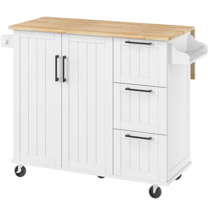 Kitchen Cart with Wood Top and Drop Leaf Breakfast Bar