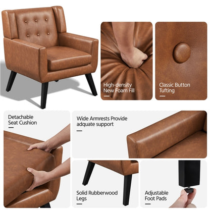 Button Tufted Armchair with Solid Wood Legs