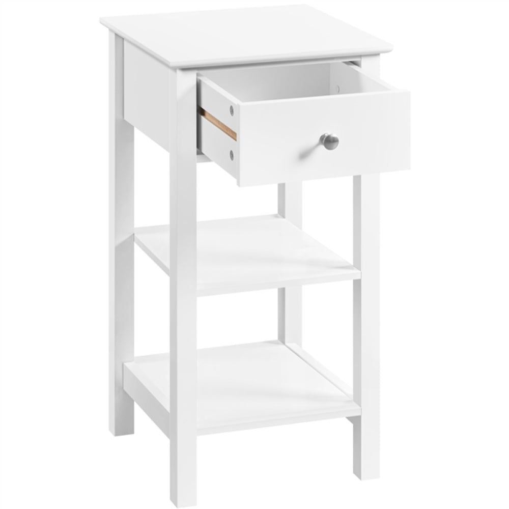 Narrow Bedside Table Nightstand with 1 Drawer 2 Shelves