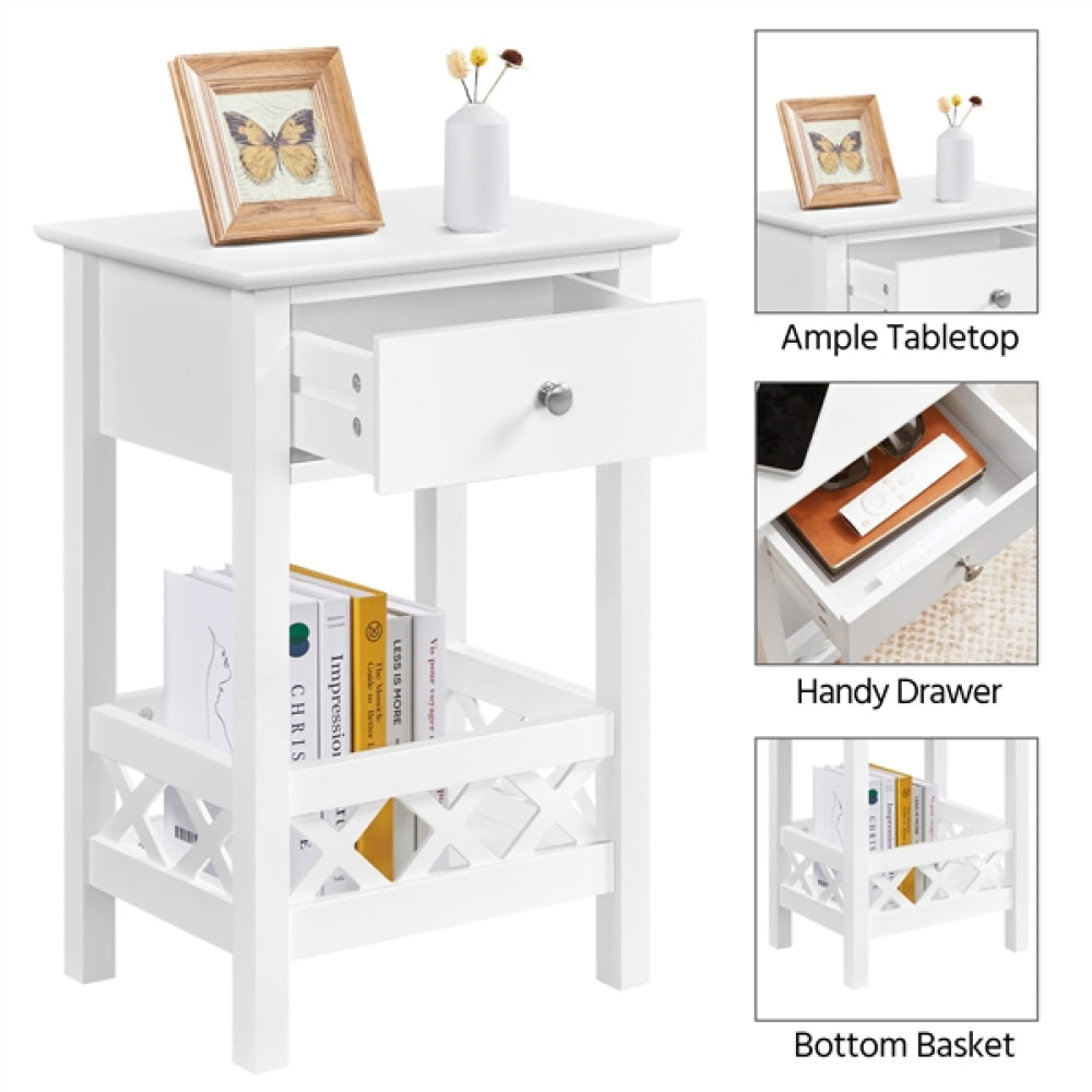 Farmhouse Bedside Table with 1 Drawer 1 Shelf with Fence