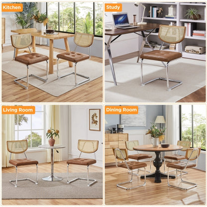 6PCS Mid-Century Modern Dining Chairs with Mesh Rattan Back