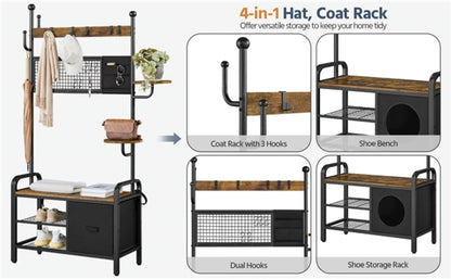 Hall Tree with Cat House Coat Rack Shoe Rack