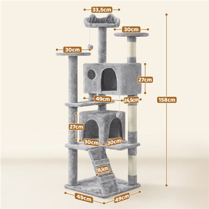 Cat Tree Condo Kitten Tree Tower w/ 2 Condos & 2 Dangling Balls & 3 Scratching Posts
