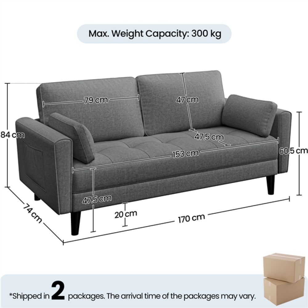 Fabric Upholstered Sofa 2 Seater Couch with Tufted Single Seat Cushion