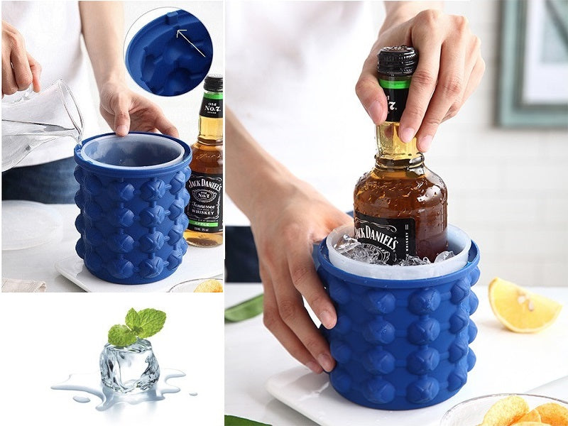 Large Ice Cube Maker Genie Silicone Wine Ice Bucket Big Ice Cube Tray Mold Cup