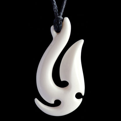 Matau Hook with Koru hand-crafted bone pendant Med 50mm Long (2")