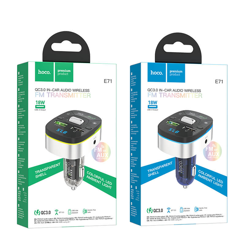 Hoco QC3.0 18W In-Car Audio Wireless Bluetooth FM Transmitter E71