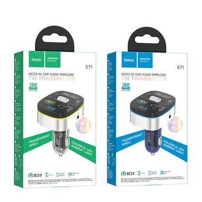 Hoco QC3.0 18W In-Car Audio Wireless Bluetooth FM Transmitter E71