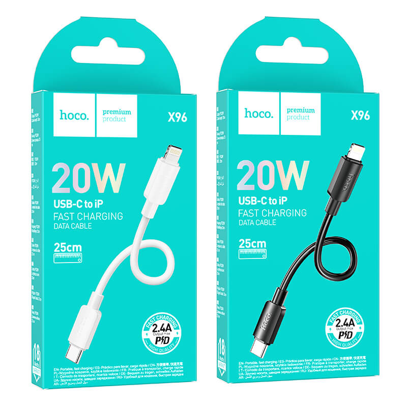 Hoco PVC PD 20W Type-C to Lighting 2.4A Fast Charging Data Cable 25cm X96