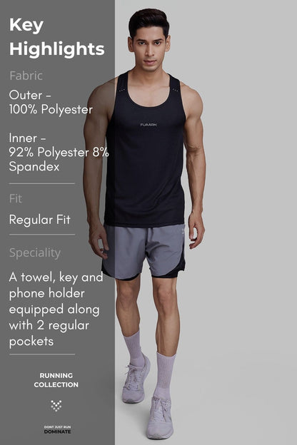 2 in 1 Mesh Shorts Foggy Grey With Black