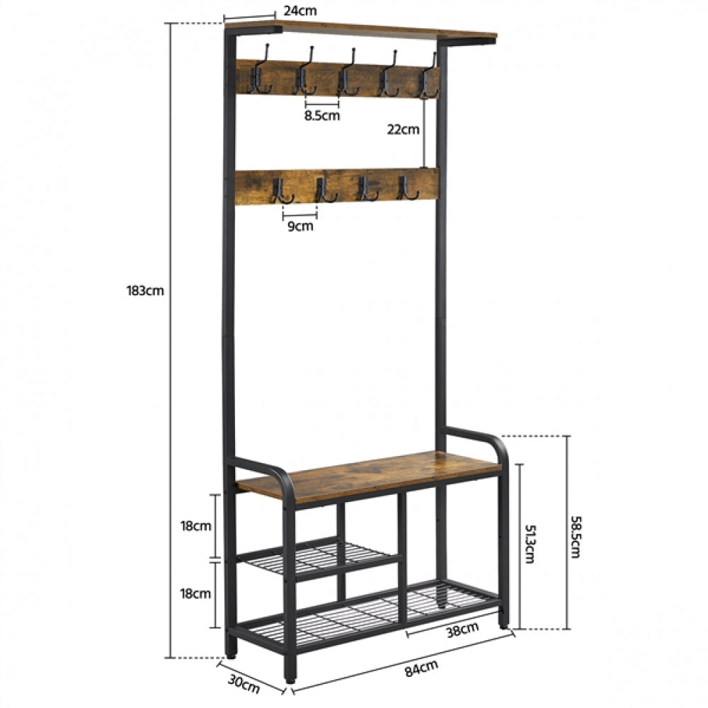 72” H Multifunctional Hall Tree with Bench &amp; Shoe Storage