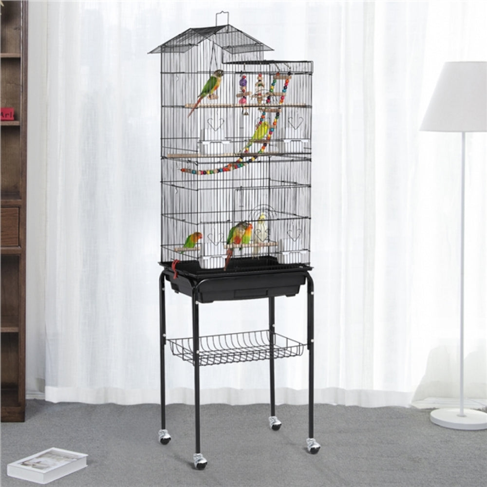 Rolling Metal Bird Cage with Detachable Stand