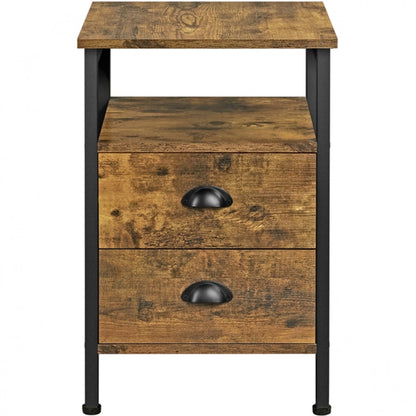 Side Table with 2 Drawers and Open Shelf
