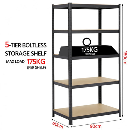 Pack of 2 5 Tiers Metal Storage Shelving Adjustable Display Rack Unit