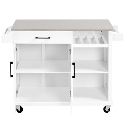 Kitchen Island Cart with Stainless Steel Top & Storage