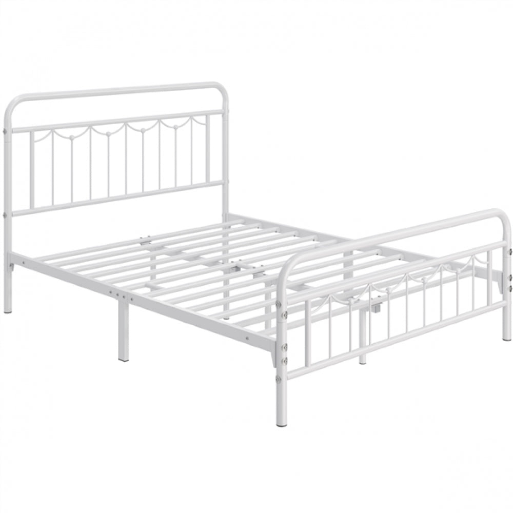 Metal Platform Bed Frame with Vintage Headboard and Footboard