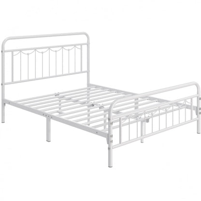 Metal Platform Bed Frame with Vintage Headboard and Footboard