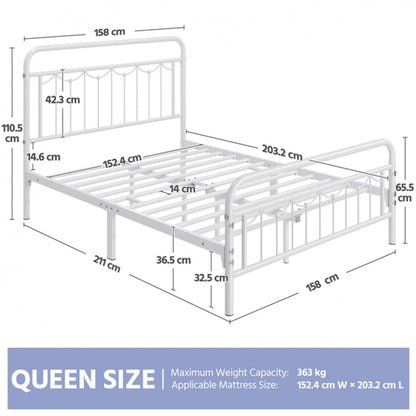 Metal Platform Bed Frame with Vintage Headboard and Footboard