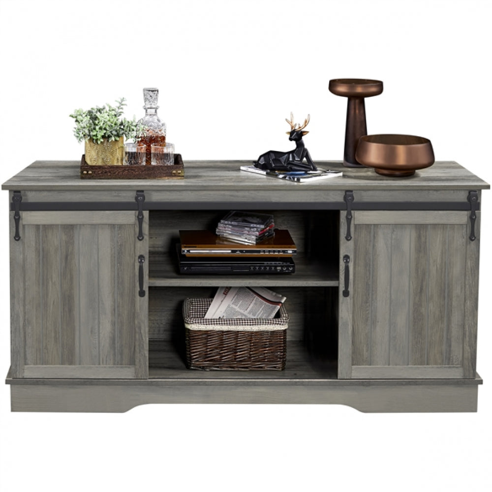 Sliding Barn Door TV Stand Grey Wash TV Cabinet