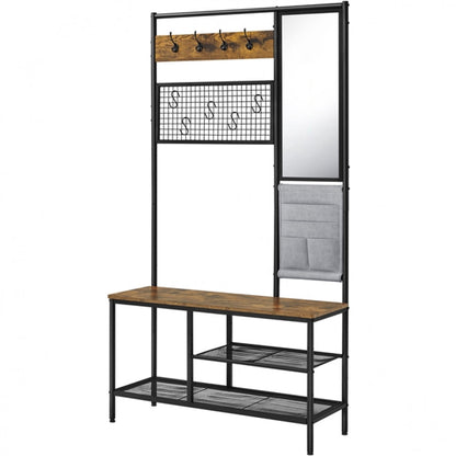 Six-in-one Hall Tree with Shoe Storage Bench/ Mirror/ Storage Bag/ Coat Rack