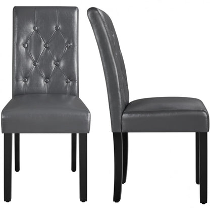 2pcs Dining Chair Button Tufted Padded Faux Leather