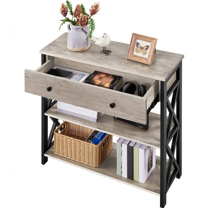 Vintage Wooden Console Table with 1 Drawer and 2 Open Shelves