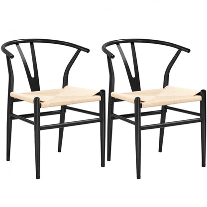 2pcs Modern Chair Y-Shaped Backrest Mid-Century Metal Dining Chair
