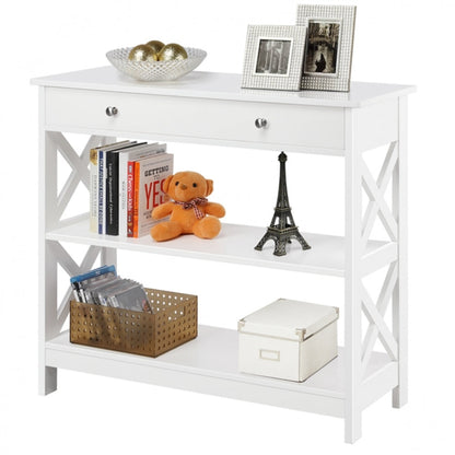 Wooden Console Table with 1 Drawer and 2 Open Shelves