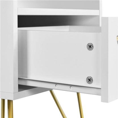 Wooden Nightstand Rattan Veneered Bedside Table