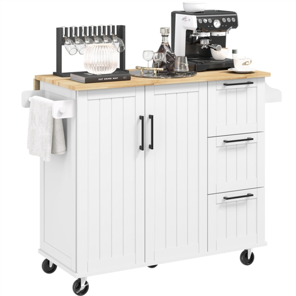 Kitchen Cart with Wood Top and Drop Leaf Breakfast Bar
