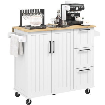 Kitchen Cart with Wood Top and Drop Leaf Breakfast Bar