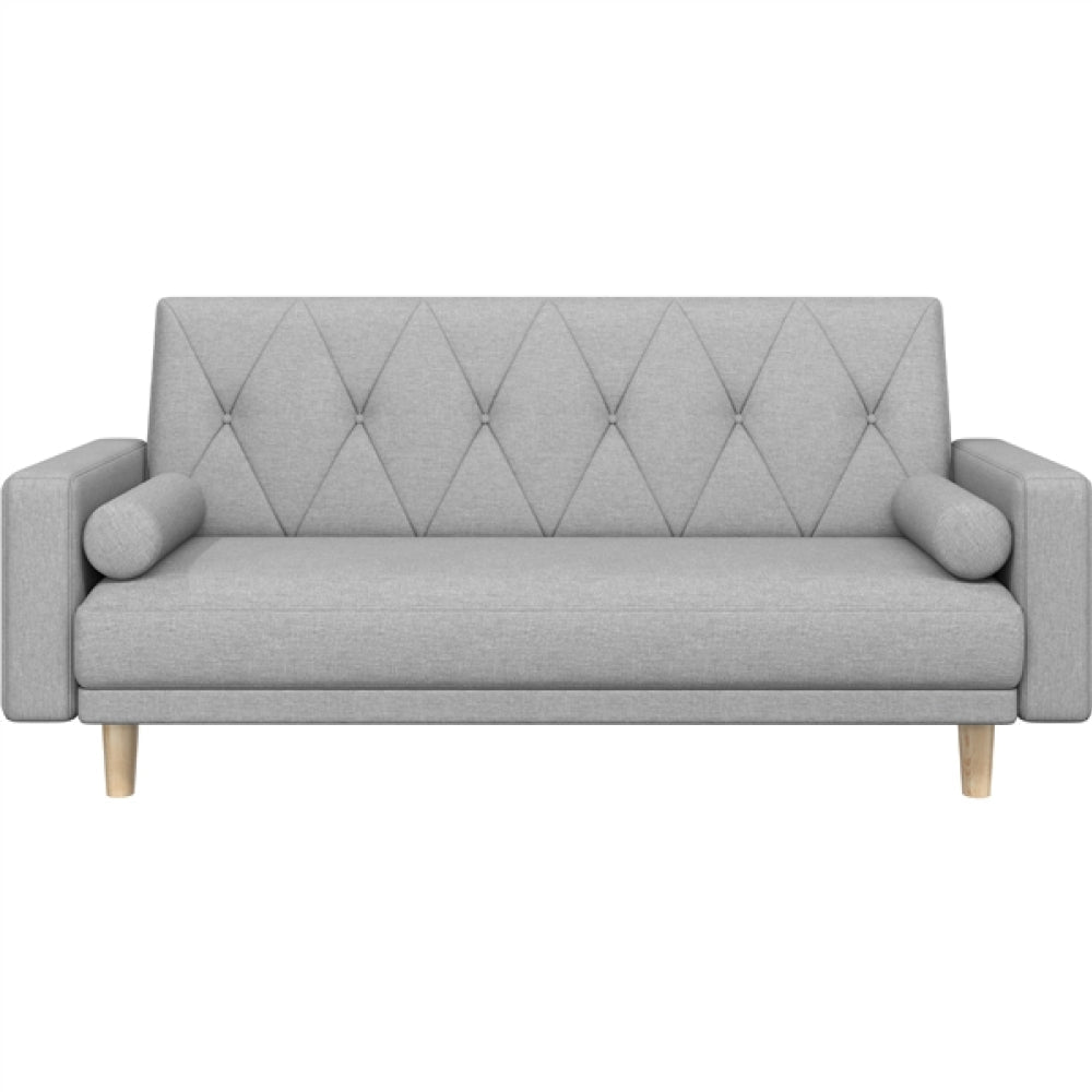 Button-tufted Fabric 3-Seater Sofa Bed W/ 2 Bolster Pillows