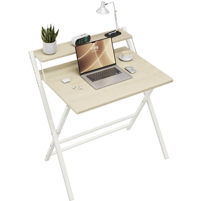 2-Tier Foldable Computer Desk w/ Monitor Shelf